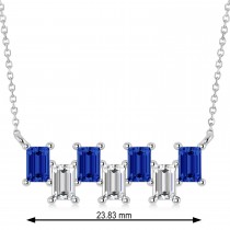 Bar Blue Sapphire & Diamond Baguette Necklace 14k White Gold (3.10 ctw)