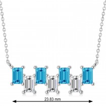 Bar Blue Topaz & Diamond Baguette Necklace 14k White Gold (1.98 ctw)