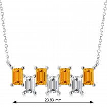 Bar Citrine & Diamond Baguette Necklace 14k White Gold (2.30 ctw)