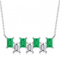 Bar Emerald & Diamond Baguette Necklace 14k White Gold (2.10 ctw)