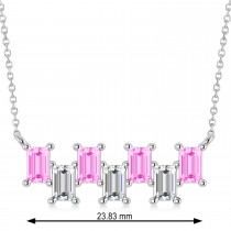 Bar Pink Sapphire & Diamond Baguette Necklace 14k White Gold (3.10 ctw)