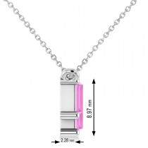 Bar Pink Sapphire & Diamond Baguette Necklace 14k White Gold (3.10 ctw)