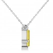 Bar Yellow Diamond & Diamond Baguette Necklace 14k White Gold (2.10 ctw)