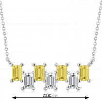 Bar Yellow Diamond & Diamond Baguette Necklace 14k White Gold (2.10 ctw)