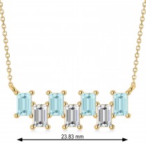 Bar Aquamarine & Diamond Baguette Necklace 14k Yellow Gold (1.90 ctw)