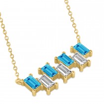 Bar Blue Topaz & Diamond Baguette Necklace 14k Yellow Gold (1.98 ctw)