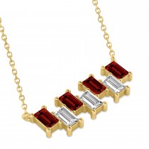 Bar Garnet & Diamond Baguette Necklace 14k Yellow Gold (1.90 ctw)