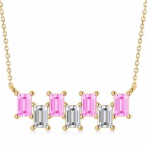 Bar Pink Sapphire & Diamond Baguette Necklace 14k Yellow Gold (3.10 ctw)