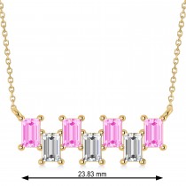 Bar Pink Sapphire & Diamond Baguette Necklace 14k Yellow Gold (3.10 ctw)