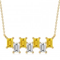 Bar Yellow Sapphire & Diamond Baguette Necklace 14k Yellow Gold (3.10 ctw)