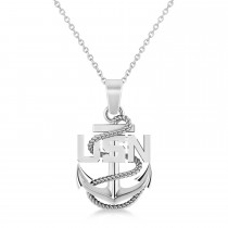 Men's United States Navy Anchor Pendant Necklace 14k White Gold