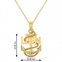 Men's United States Navy Anchor Pendant Necklace 14k Yellow Gold