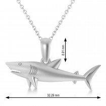 Shark Charm Pendant Necklace 14k White Gold