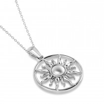 Summertime Sun Circle Pendant Necklace 14k White Gold