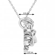 Lion's Head Pendant Necklace 14k White Gold