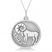 Aries Coin Zodiac Pendant Necklace 14k White Gold
