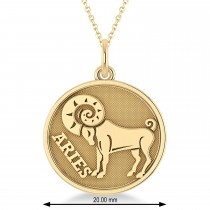 Aries Coin Zodiac Pendant Necklace 14k Yellow Gold