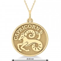 Capricorn Coin Zodiac Pendant Necklace 14k Yellow Gold