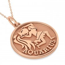 Aquarius Coin Zodiac Pendant Necklace 14k Rose Gold