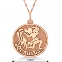 Aquarius Coin Zodiac Pendant Necklace 14k Rose Gold