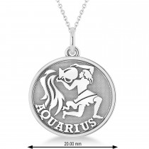 Aquarius Coin Zodiac Pendant Necklace 14k White Gold