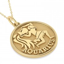 Aquarius Coin Zodiac Pendant Necklace 14k Yellow Gold