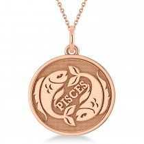 Pisces Coin Zodiac Pendant Necklace 14k Rose Gold