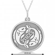 Pisces Coin Zodiac Pendant Necklace 14k White Gold
