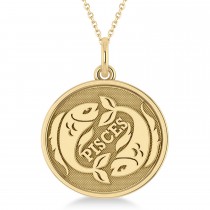 Pisces Coin Zodiac Pendant Necklace 14k Yellow Gold