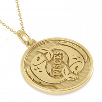 Pisces Coin Zodiac Pendant Necklace 14k Yellow Gold