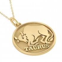 Taurus Coin Zodiac Pendant Necklace 14k Yellow Gold