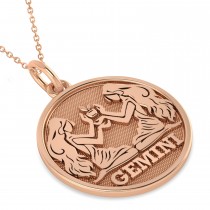 Gemini Coin Zodiac Pendant Necklace 14k Rose Gold