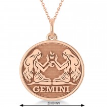 Gemini Coin Zodiac Pendant Necklace 14k Rose Gold
