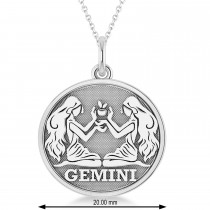 Gemini Coin Zodiac Pendant Necklace 14k White Gold