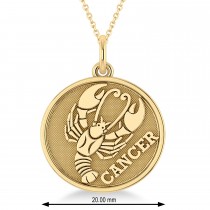 Cancer Coin Zodiac Pendant Necklace 14k Yellow Gold