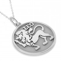 Leo Coin Zodiac Pendant Necklace 14k White Gold