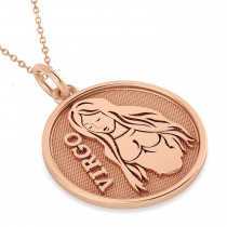 Virgo Coin Zodiac Pendant Necklace 14k Rose Gold