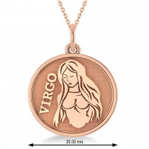 Virgo Coin Zodiac Pendant Necklace 14k Rose Gold