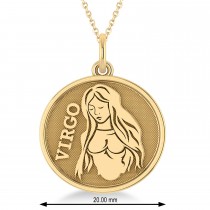 Virgo Coin Zodiac Pendant Necklace 14k Yellow Gold