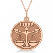 Libra Coin Zodiac Pendant Necklace 14k Rose Gold