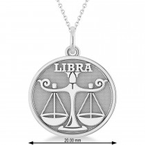 Libra Coin Zodiac Pendant Necklace 14k White Gold
