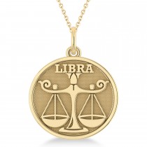 Libra Coin Zodiac Pendant Necklace 14k Yellow Gold