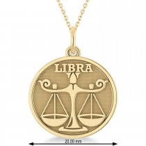 Libra Coin Zodiac Pendant Necklace 14k Yellow Gold