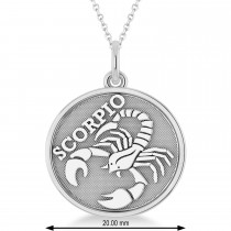 Scorpio Coin Zodiac Pendant Necklace 14k White Gold