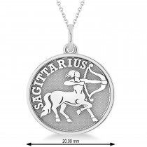Sagittarius Coin Zodiac Pendant Necklace 14k White Gold