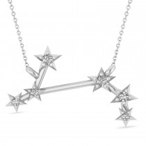 Diamond Aries Zodiac Constellation Star Necklace 14k White Gold (0.07ct)
