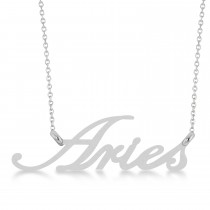 Aries Zodiac Text Pendant Necklace 14k White Gold