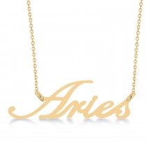 Aries Zodiac Text Pendant Necklace 14k Yellow Gold