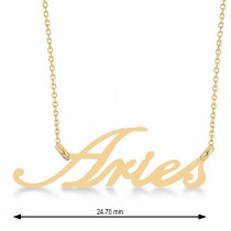 Aries Zodiac Text Pendant Necklace 14k Yellow Gold