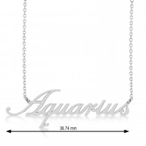 Aquarius Zodiac Text Pendant Necklace 14k White Gold